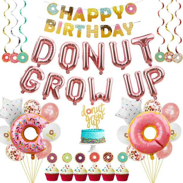 28.3 Donut Mylar Balloon for Donut Theme 7th Birthday Party Decorations Large Donut Balloons Party Supplies Kids’ Birthday Party Baby Shower 